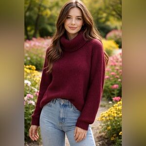 World Market Maroon Turtleneck chunky Sweater